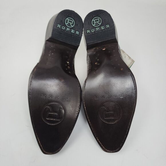 Roper Mules Womens 6.5 Brown Mary Leather Western Cowgirl Clogs Slip On Snip Toe - Picture 4 of 7
